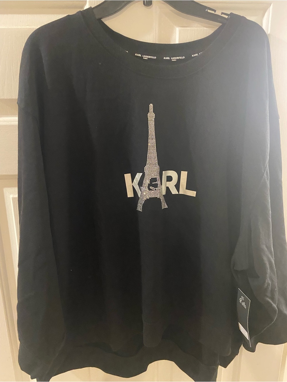 Karl Lagerfeld 3X NWT ($119) Black Sweatshirt with Silver Rhinestone Eiffel